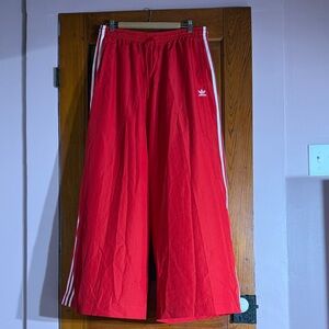 Adidas Womens Wide Red Jogger with White Stripes